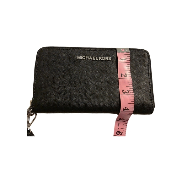 Michael Kors Jet Set Travel Saffiano Leather Continental Wristlet Wallet Black - Picture 11 of 11